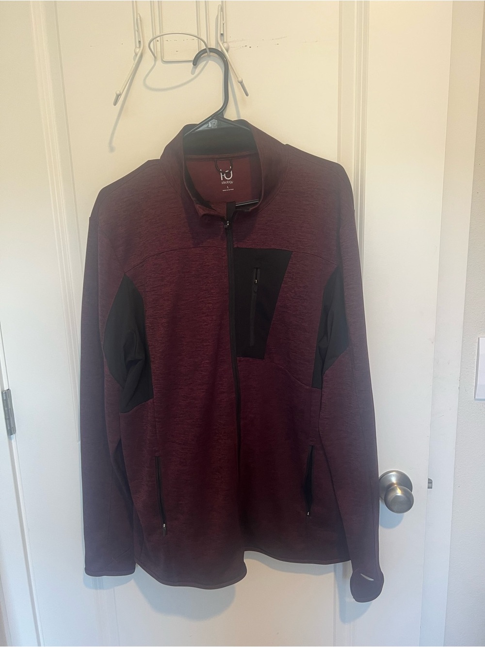 Maroon Full-Zip Jacket with Black Accents and pants.